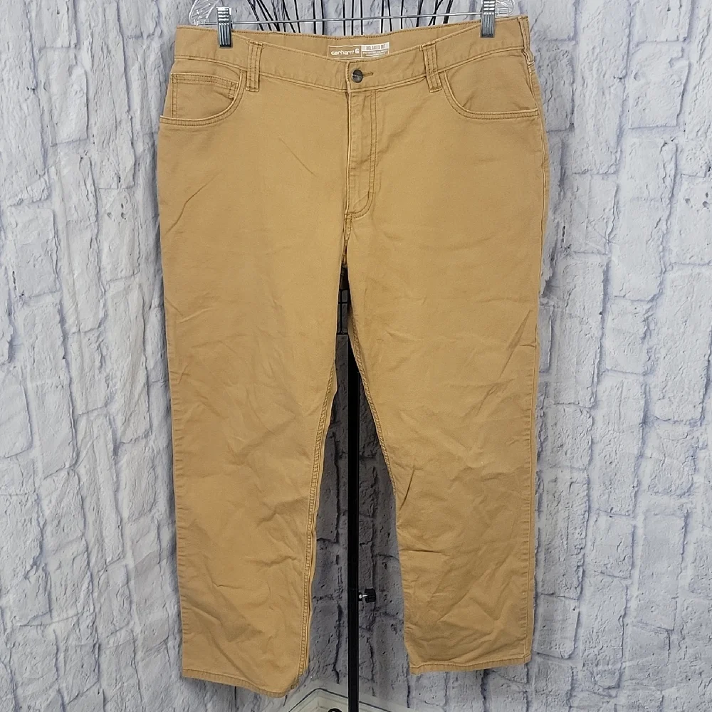 Carhartt Men's Khaki Canvas Flex Relaxed Fit Jeans‎ 38/30